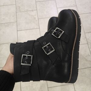 b.o.c. Black Moto Boots with 3 Buckle Accents
